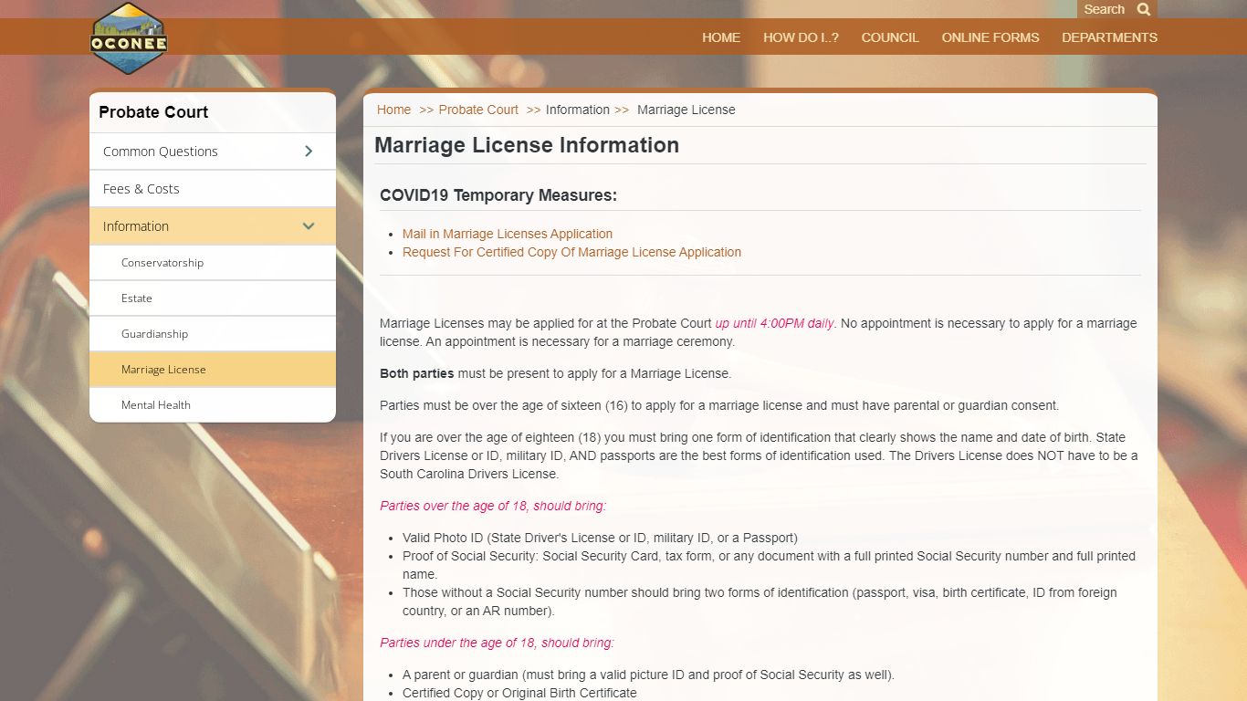 Marriage License - Oconee County, SC